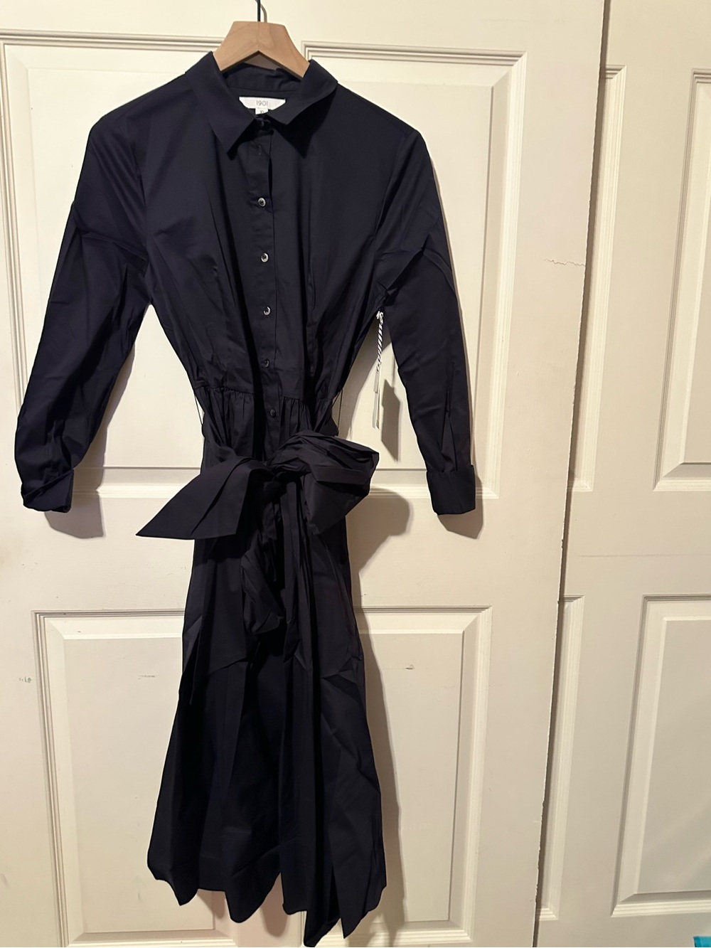 1901 | Dress | 1901 Tie-Waist Midi Shirt Dress in Navy